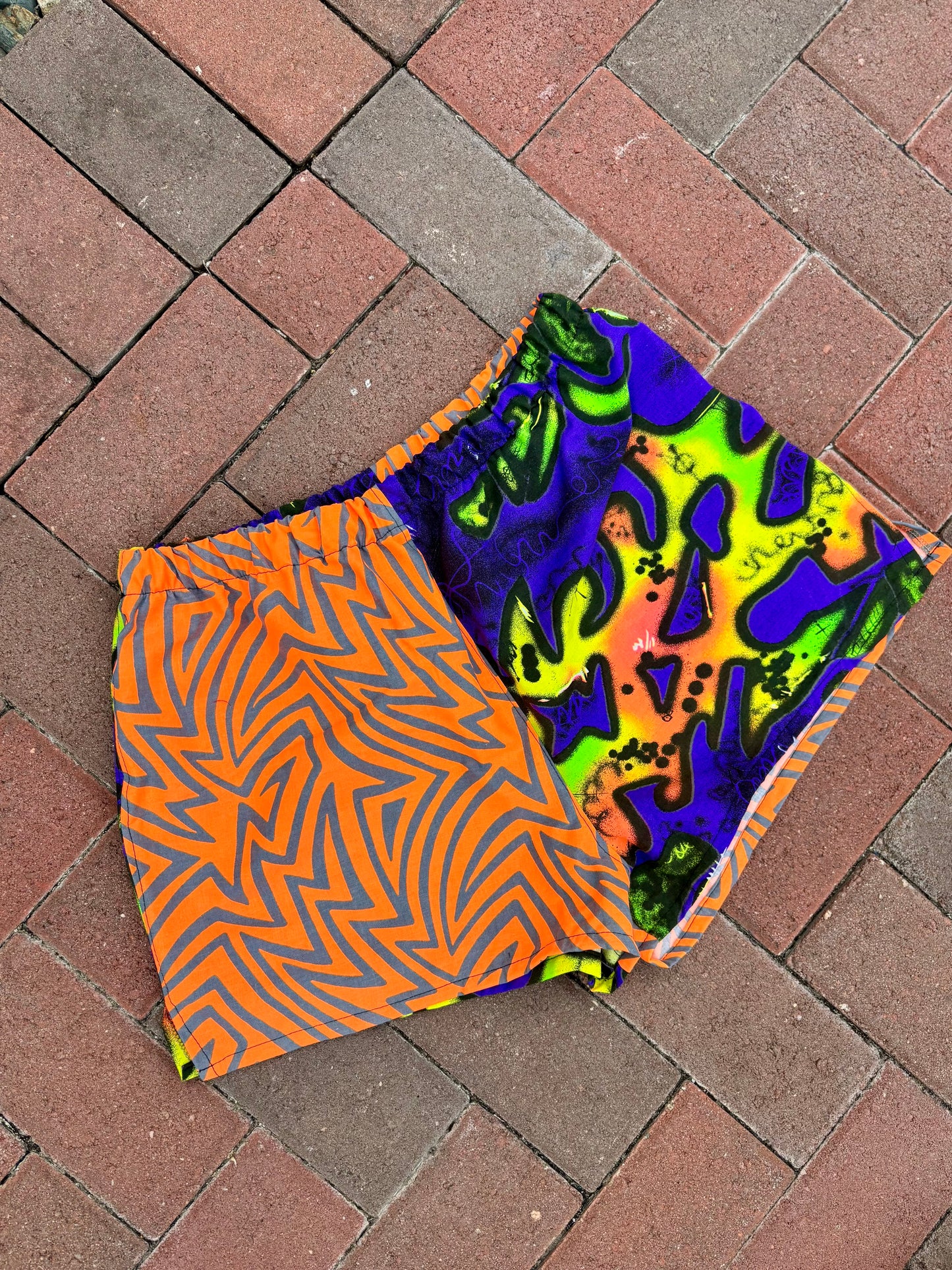 LARGE 80s Graffiti & Orange Bolt Shorts