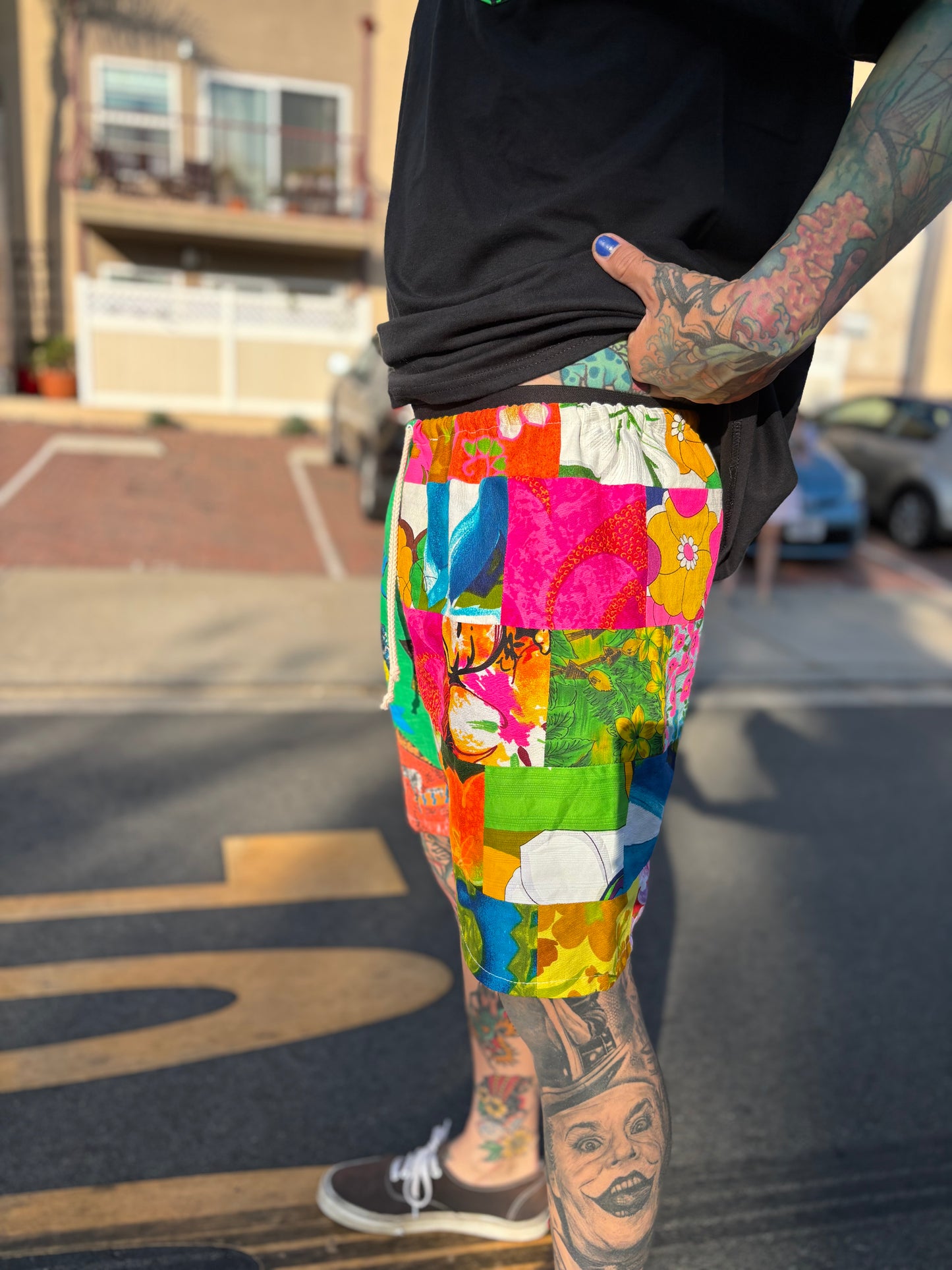 Men’s Cut 70s Style shorts - Hawaiian Barkcloth and Green Island Prints (Long)