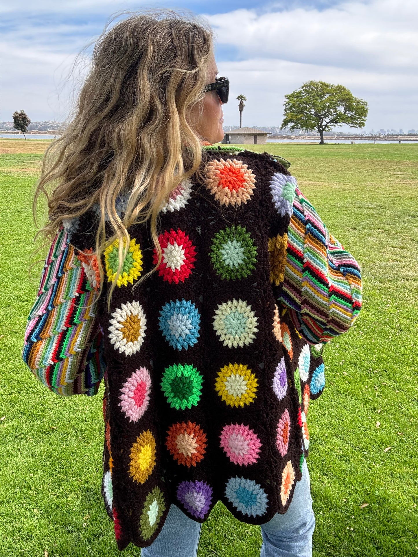 Circles and Stripes Dagger Collar Cardigan