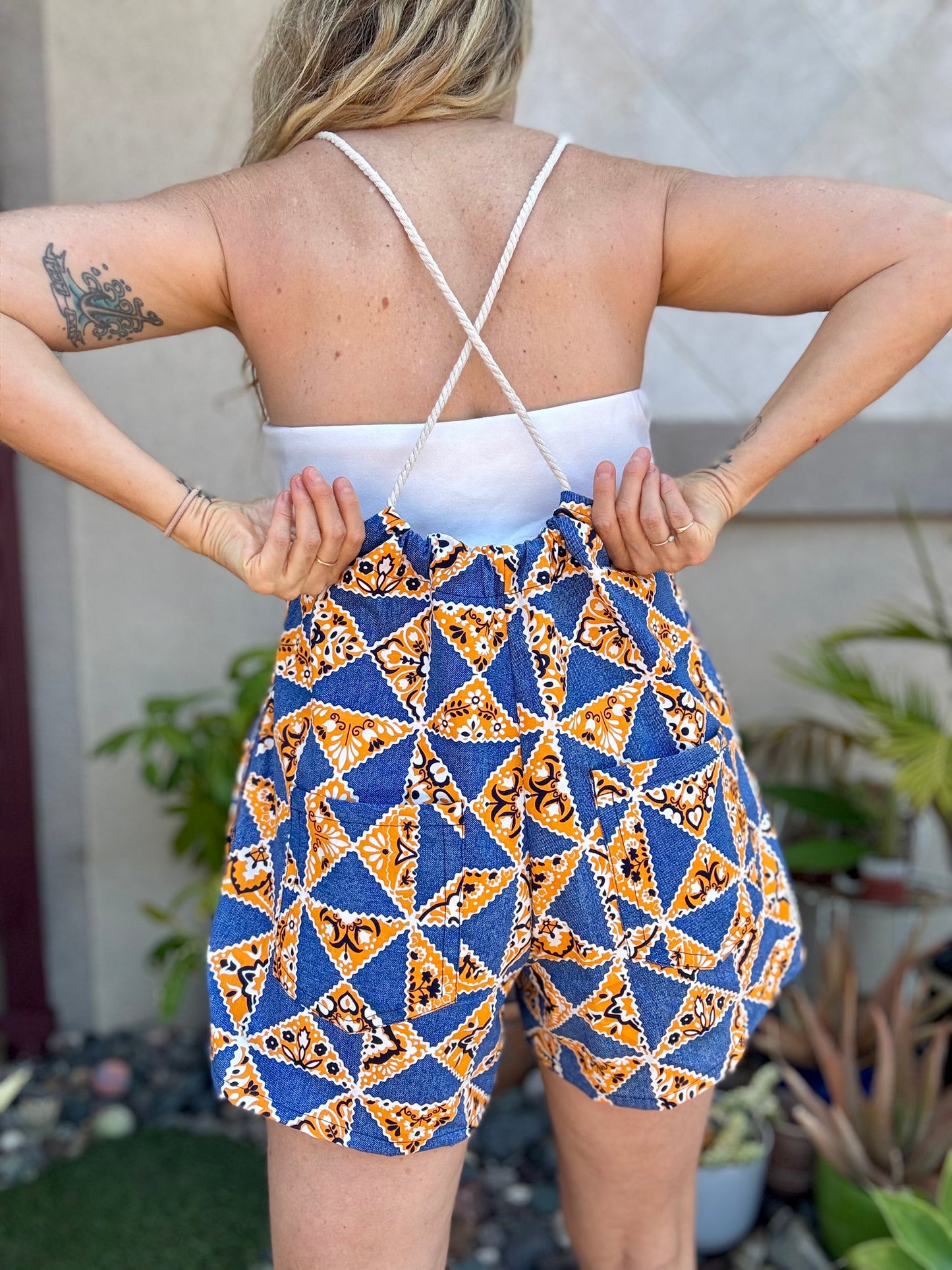 * Rope Romper ~Blue and Marigold Handkerchief