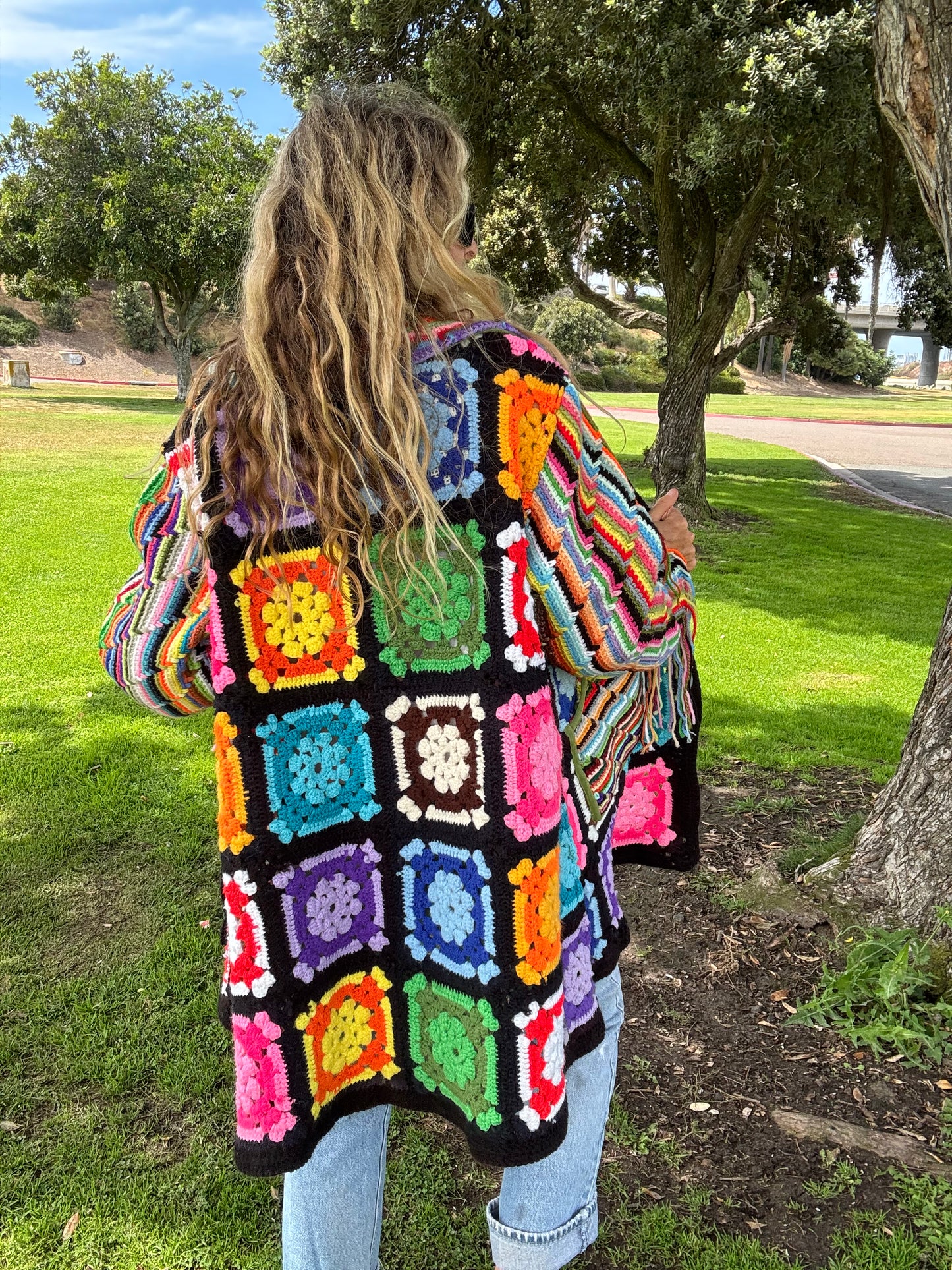 Granny Squares and Rainbow Stripes (Long Bell coat)
