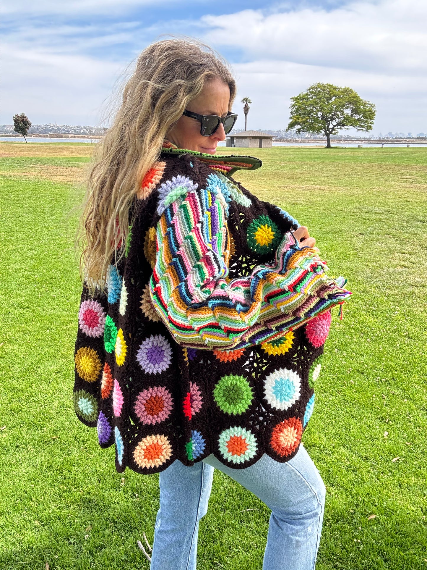 Circles and Stripes Dagger Collar Cardigan