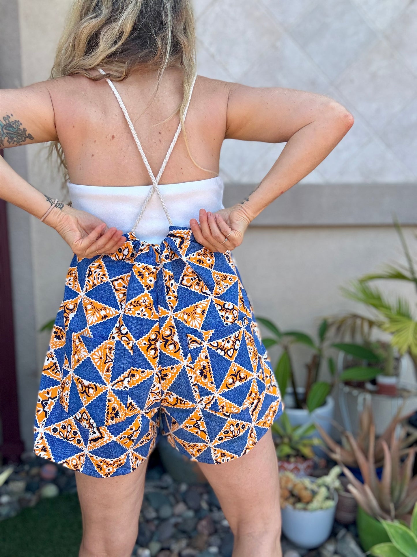 * Rope Romper ~Blue and Marigold Handkerchief