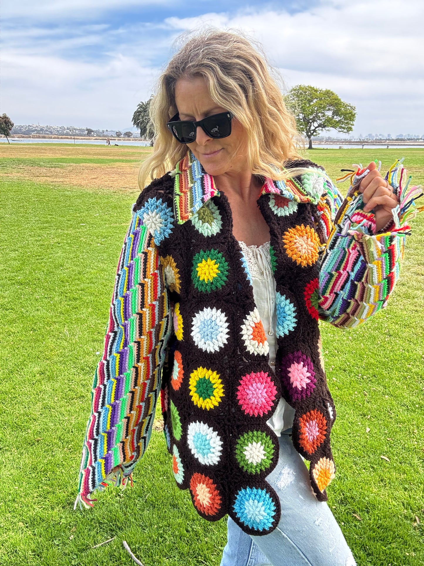Circles and Stripes Dagger Collar Cardigan