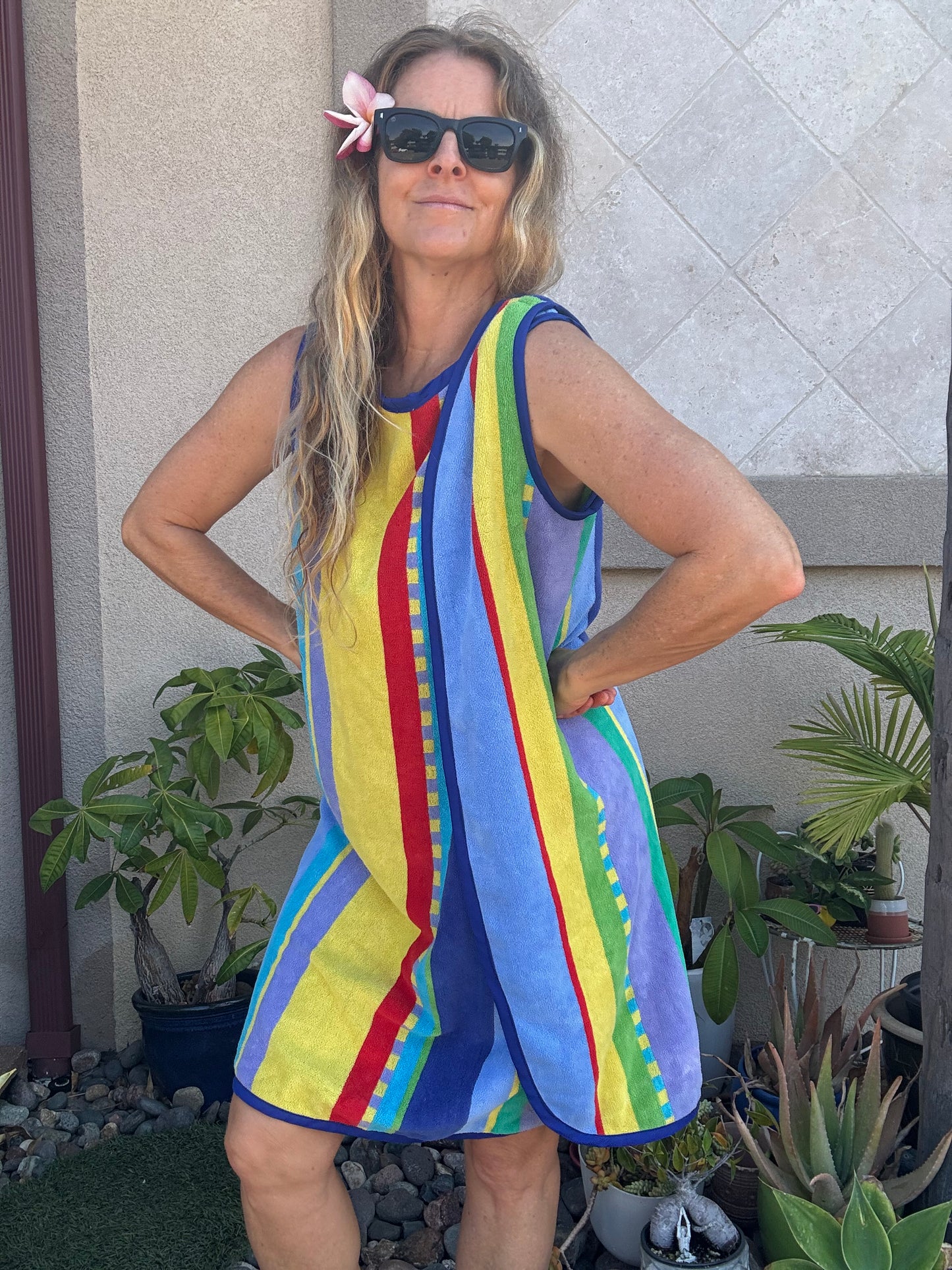 *3 Arm Hole Wrap Dress ~ blue stripe