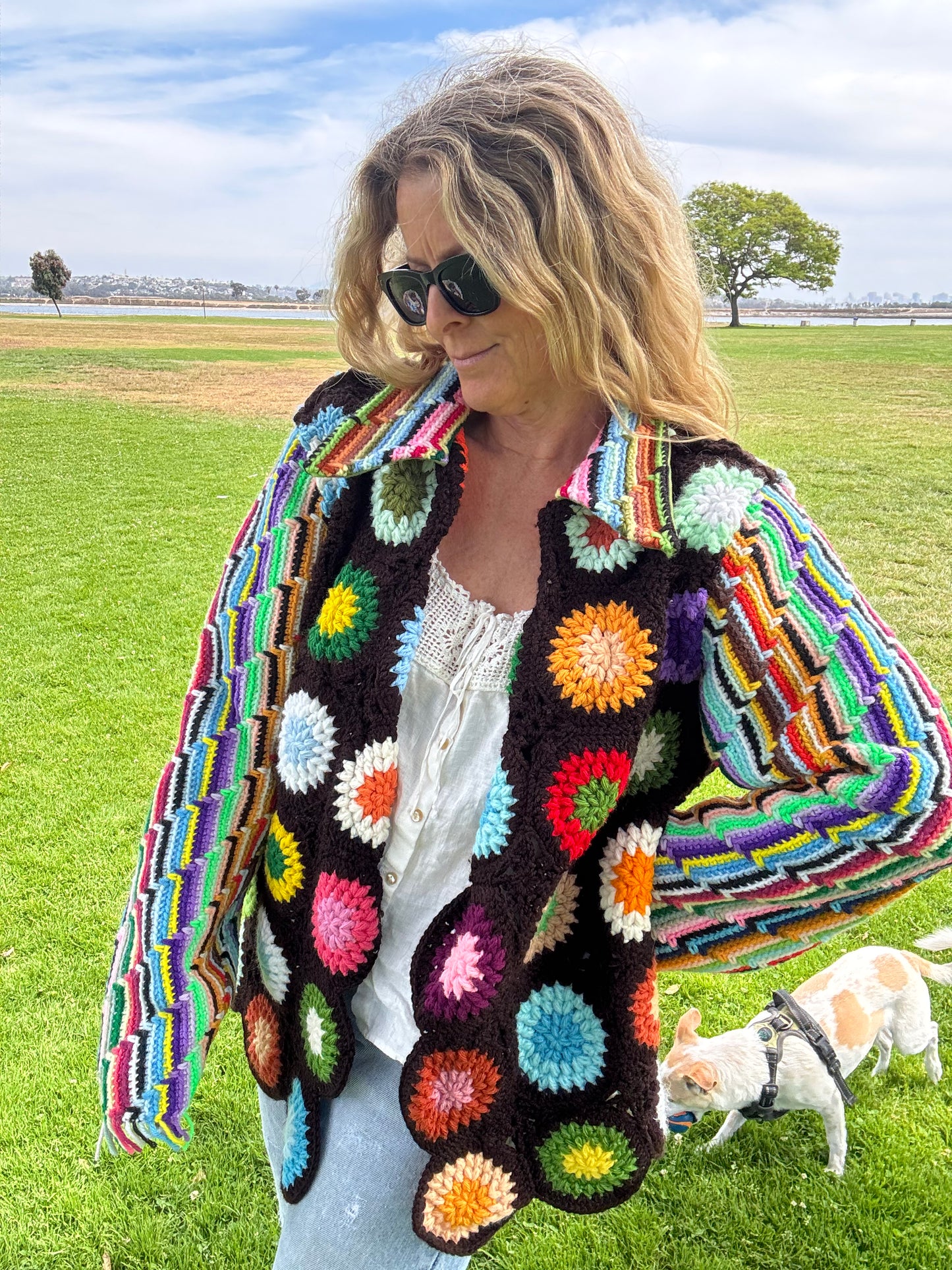 Circles and Stripes Dagger Collar Cardigan