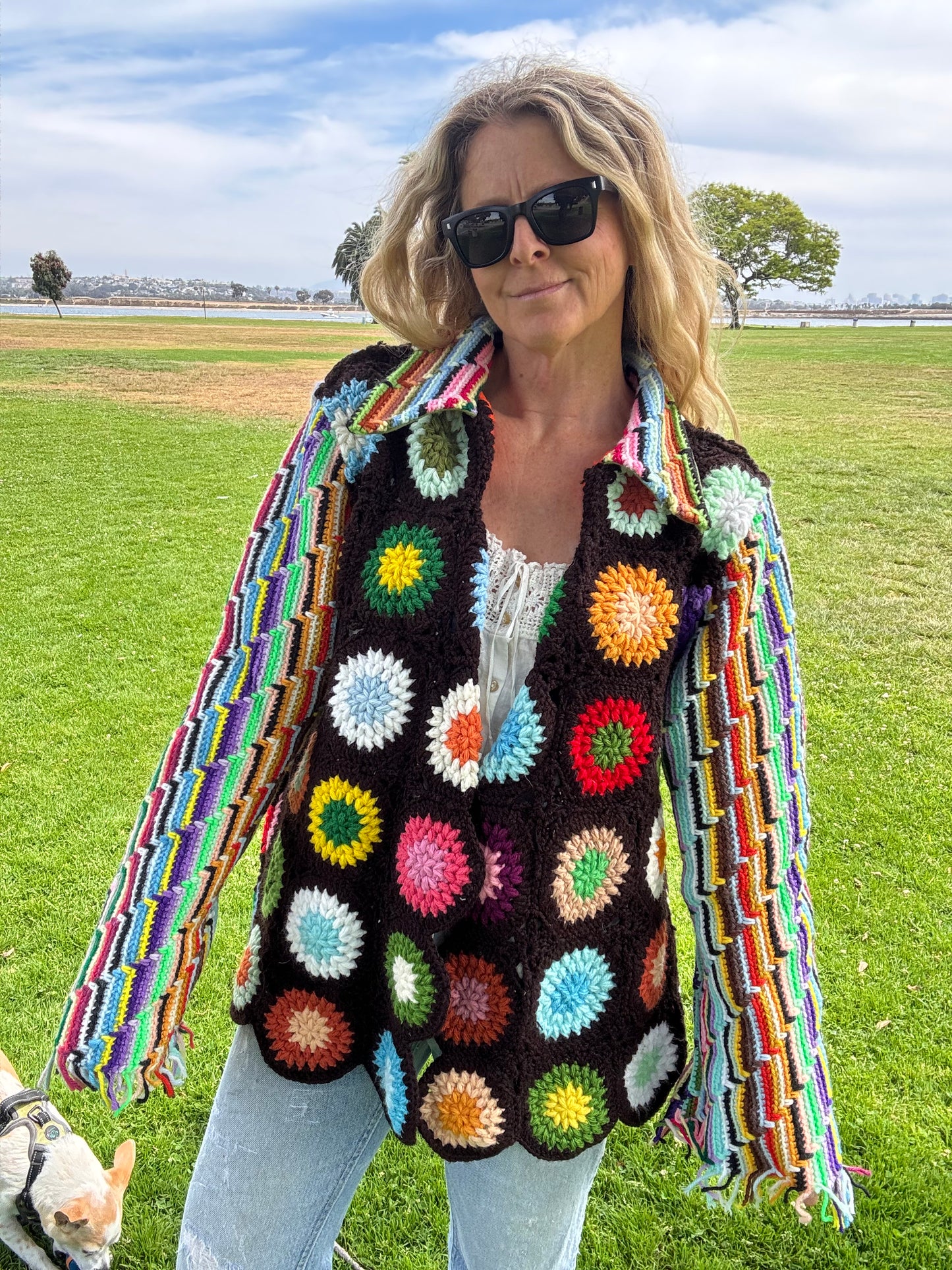 Circles and Stripes Dagger Collar Cardigan