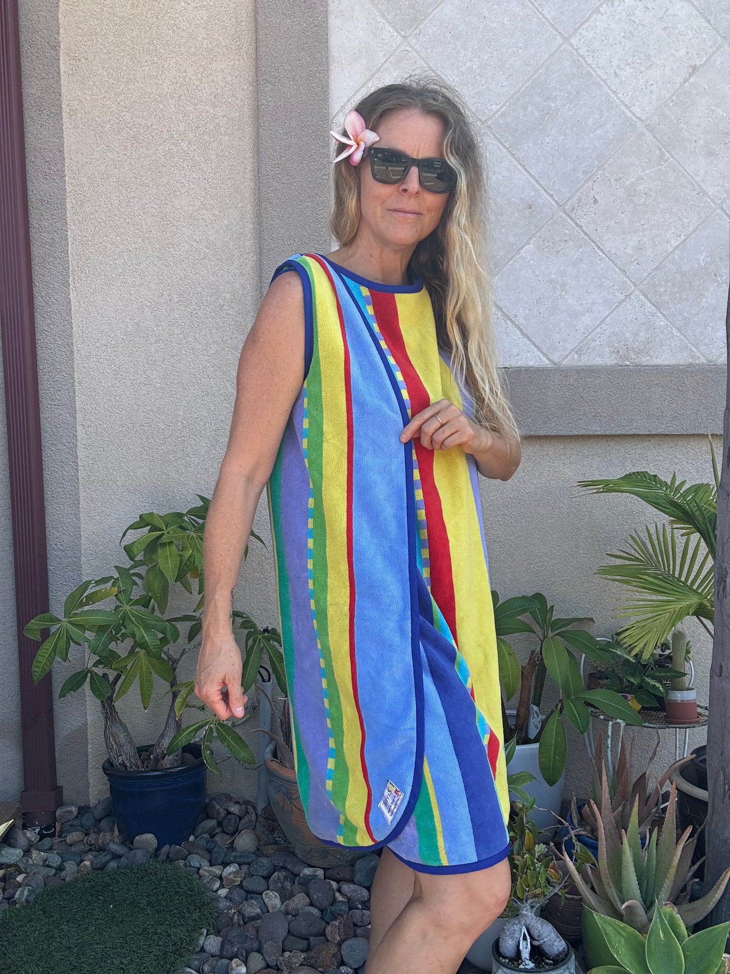 *3 Arm Hole Wrap Dress ~ blue stripe