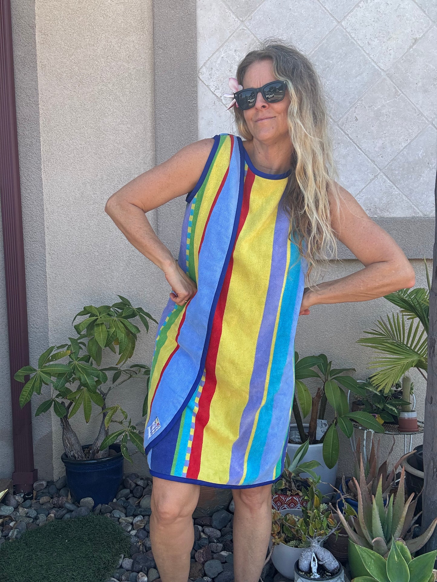 *3 Arm Hole Wrap Dress ~ blue stripe