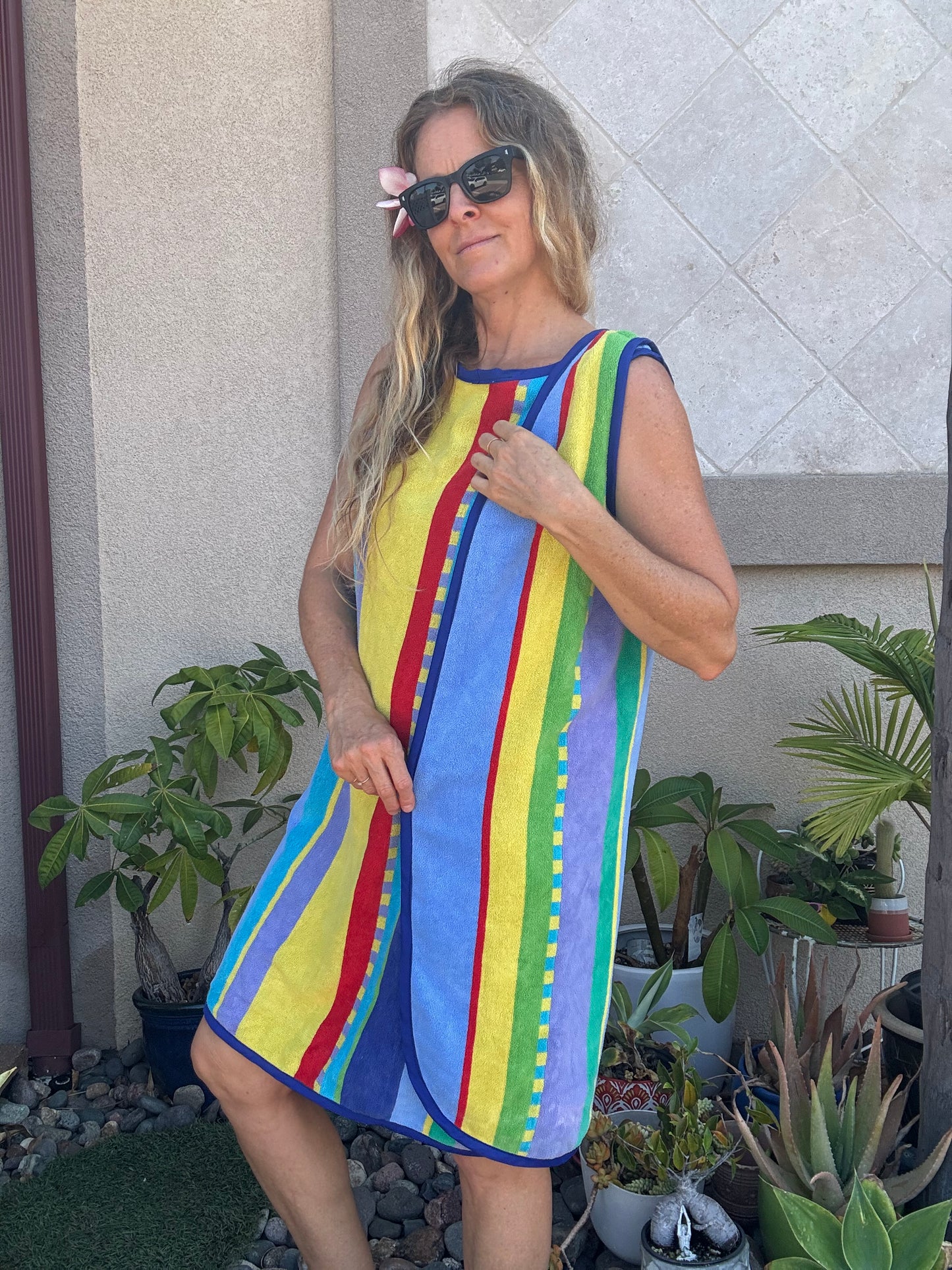 *3 Arm Hole Wrap Dress ~ blue stripe