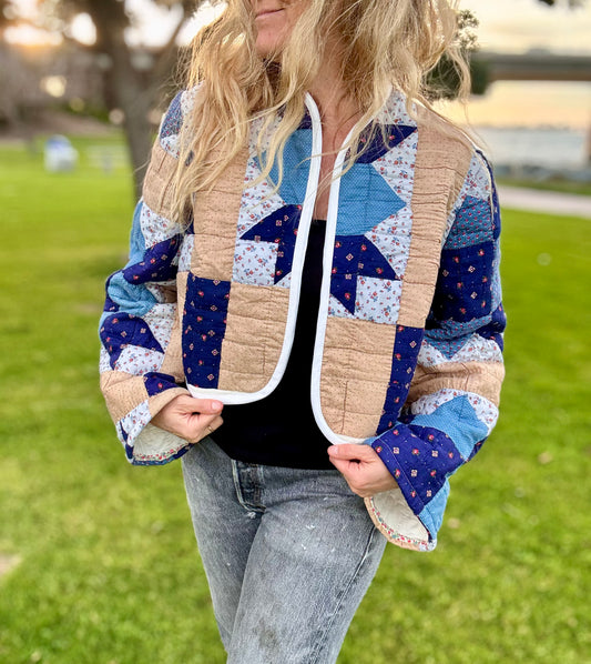 *80s Broken Star Cropped Quilt Coat