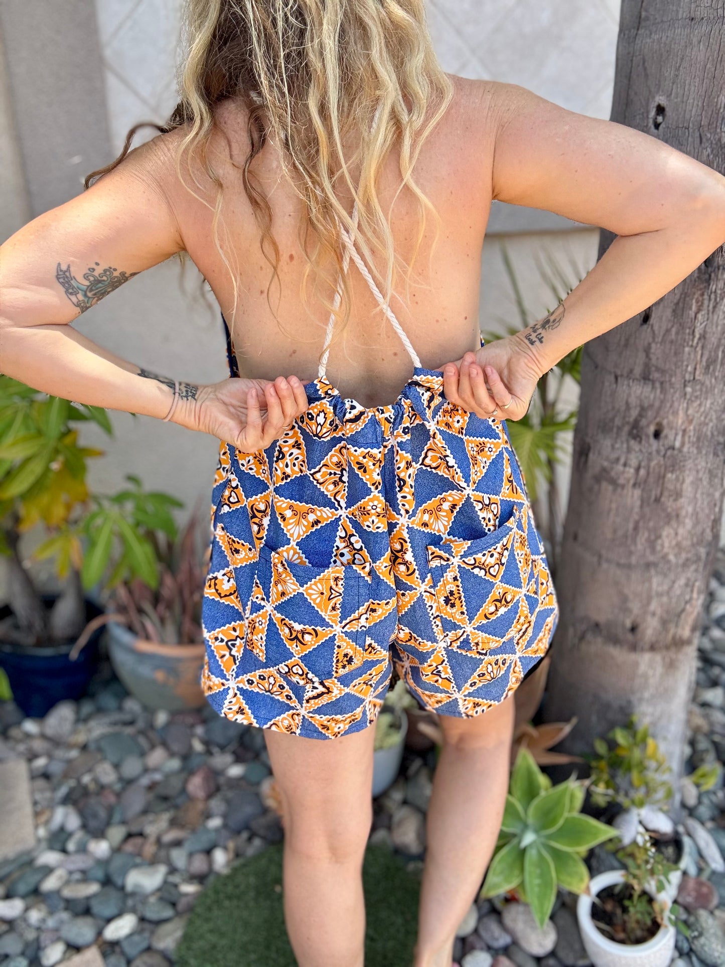 * Rope Romper ~Blue and Marigold Handkerchief