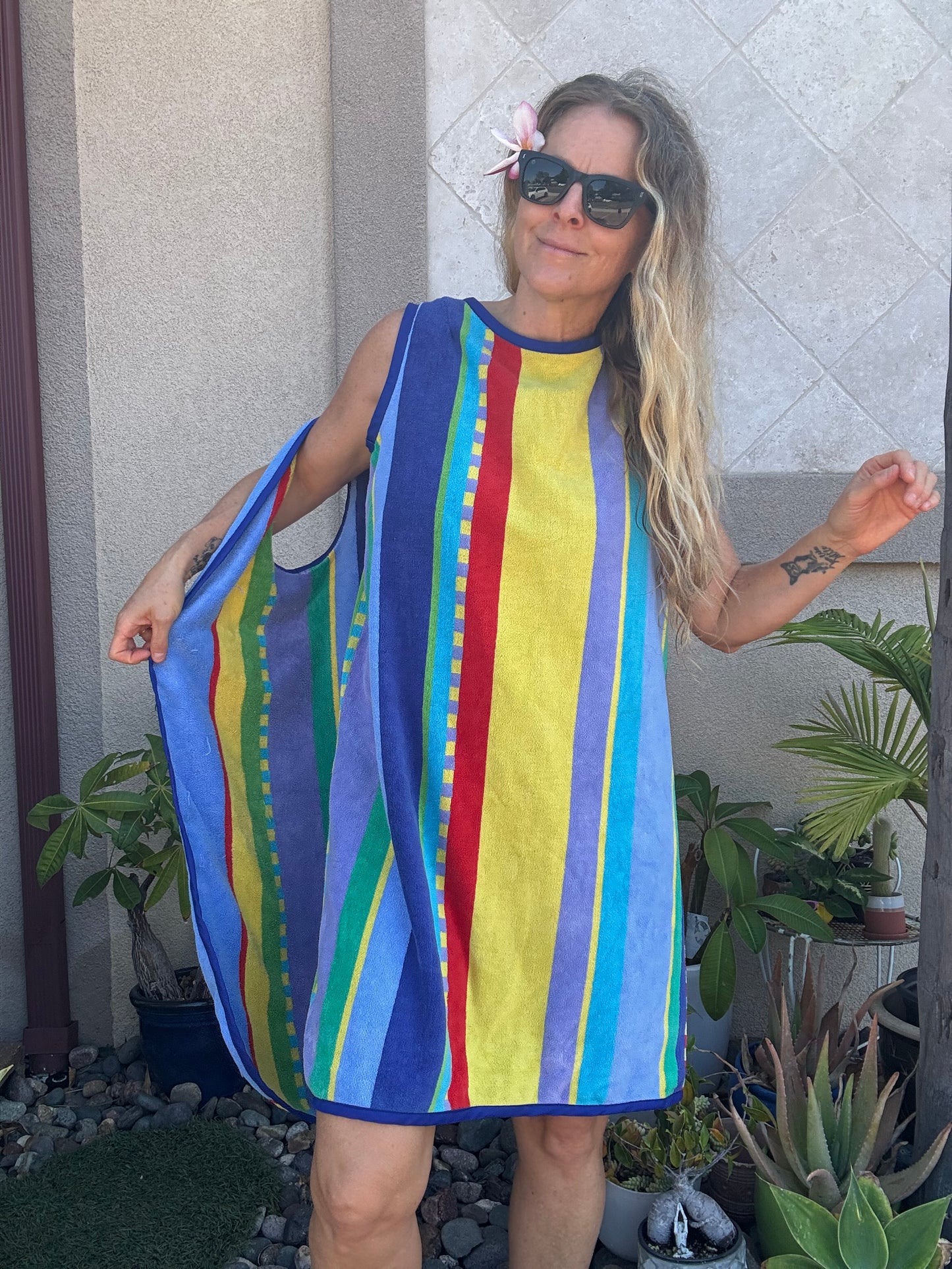 *3 Arm Hole Wrap Dress ~ blue stripe