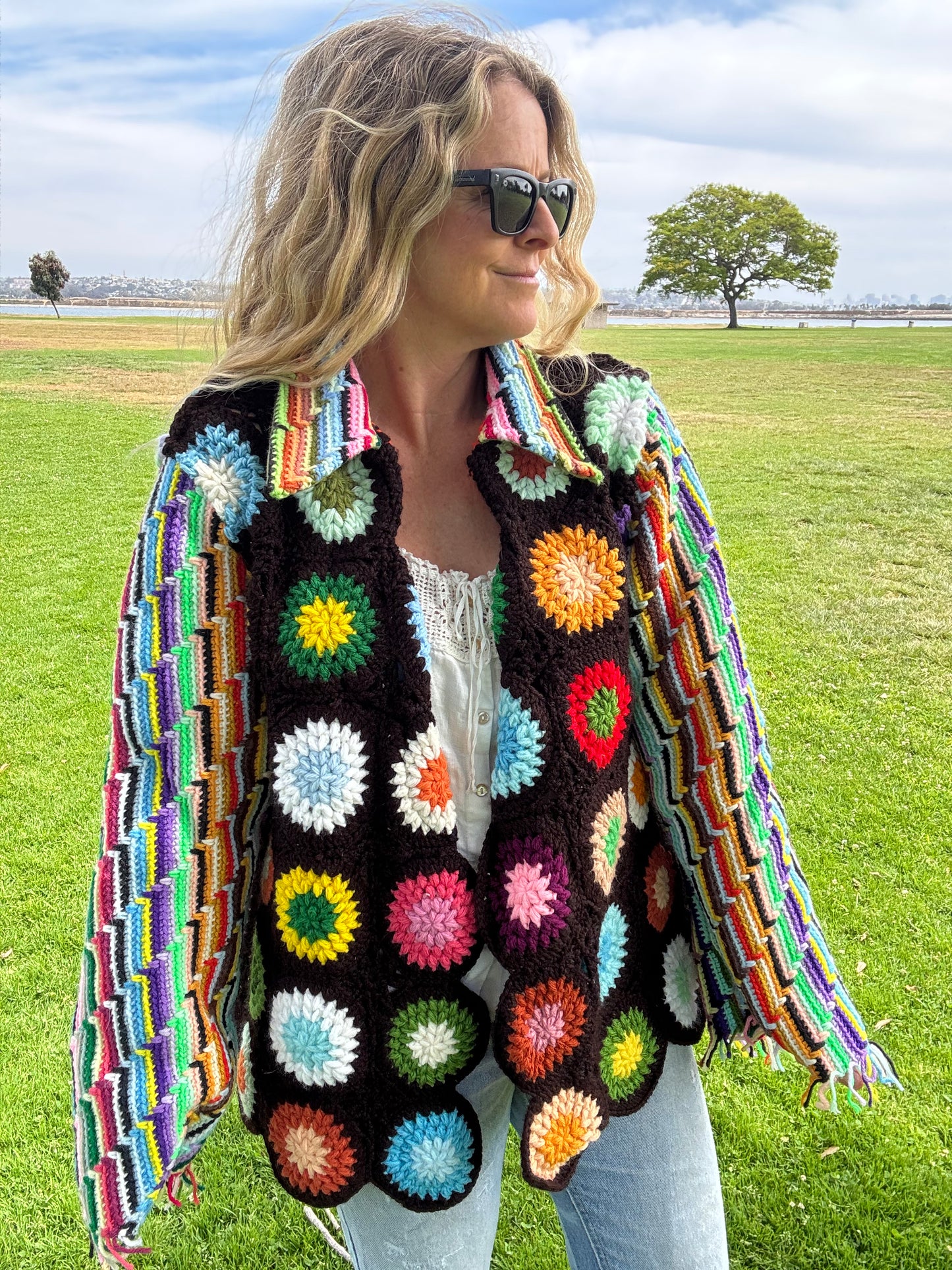 Circles and Stripes Dagger Collar Cardigan