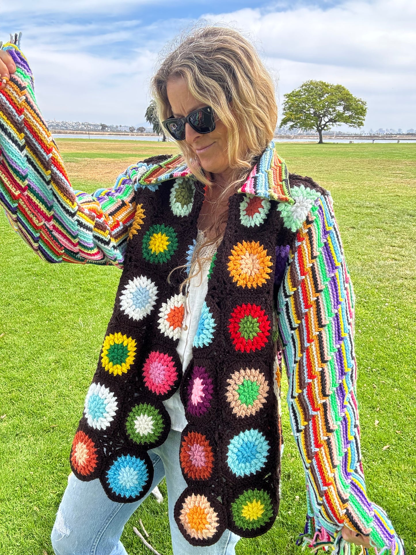 Circles and Stripes Dagger Collar Cardigan