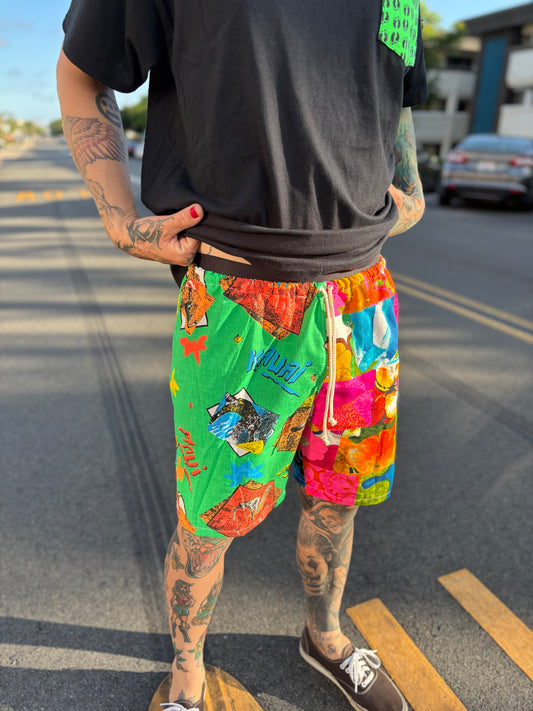 Men’s Cut 70s Style shorts - Hawaiian Barkcloth and Green Island Prints (Long)