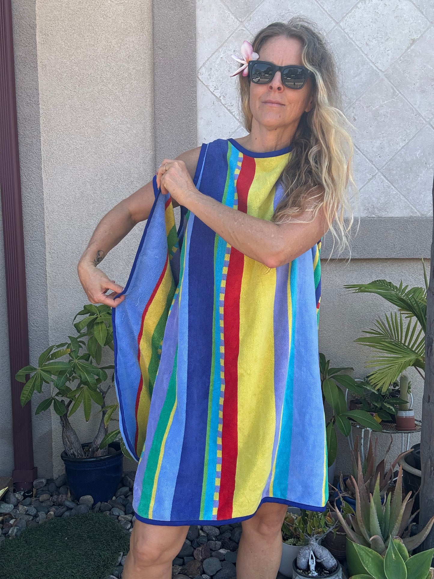 *3 Arm Hole Wrap Dress ~ blue stripe