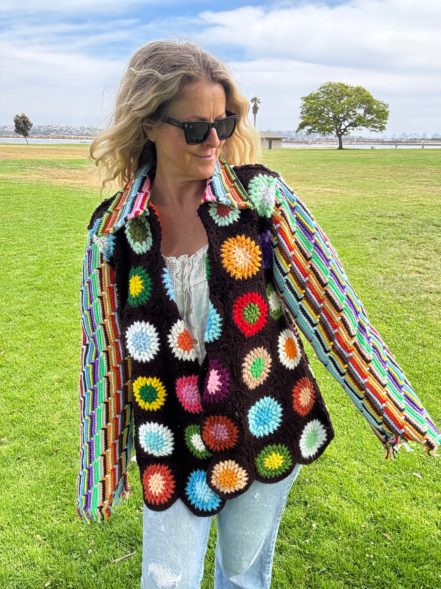 Circles and Stripes Dagger Collar Cardigan