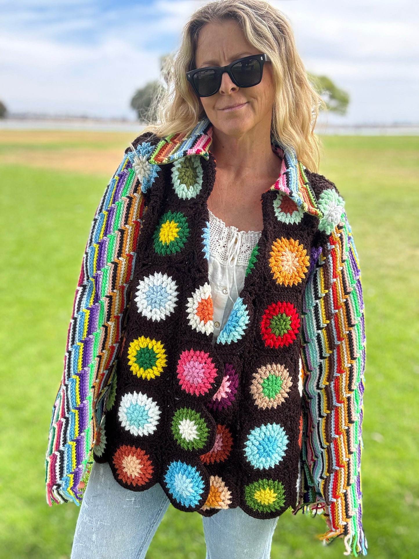 Circles and Stripes Dagger Collar Cardigan
