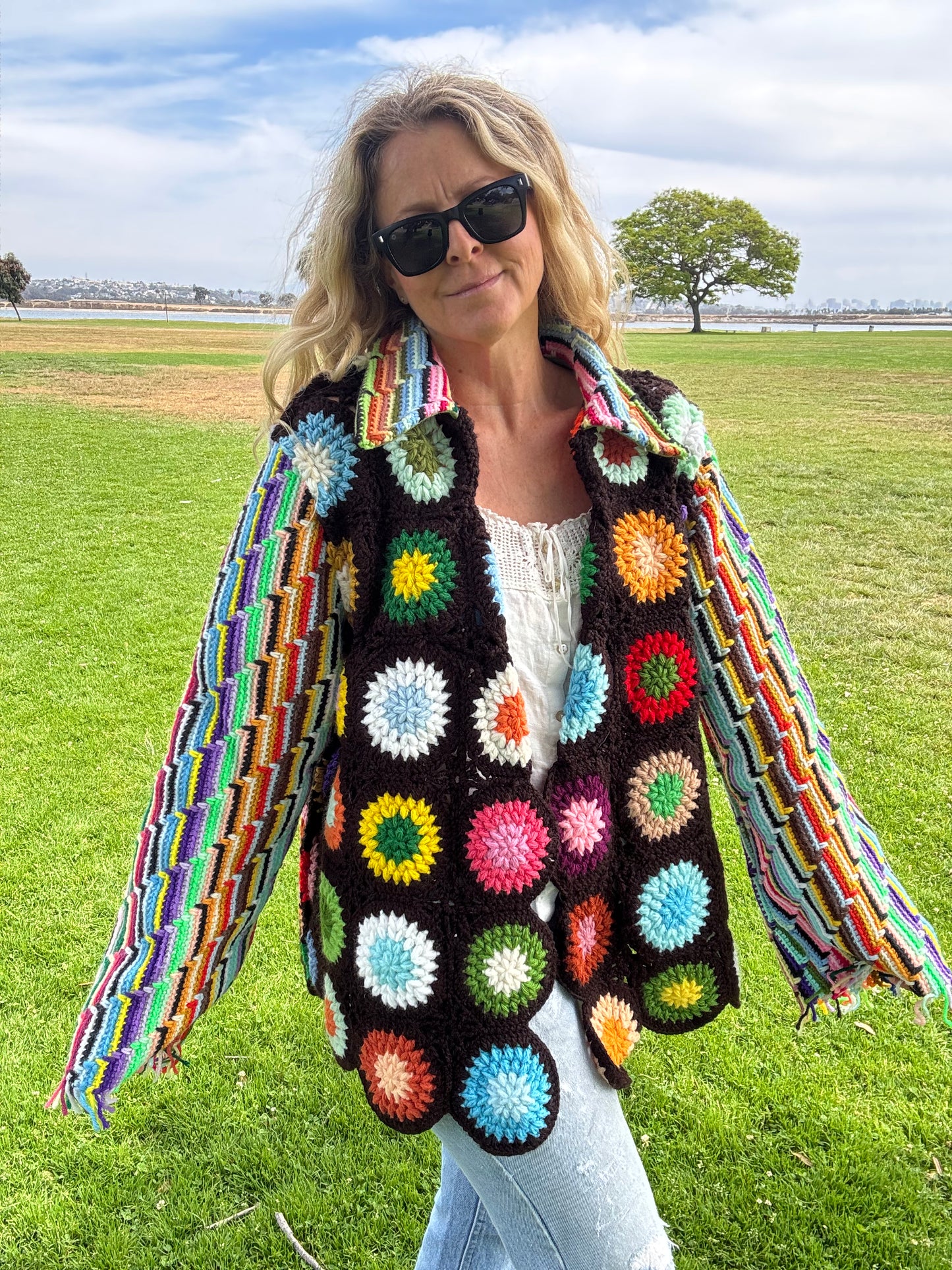 Circles and Stripes Dagger Collar Cardigan