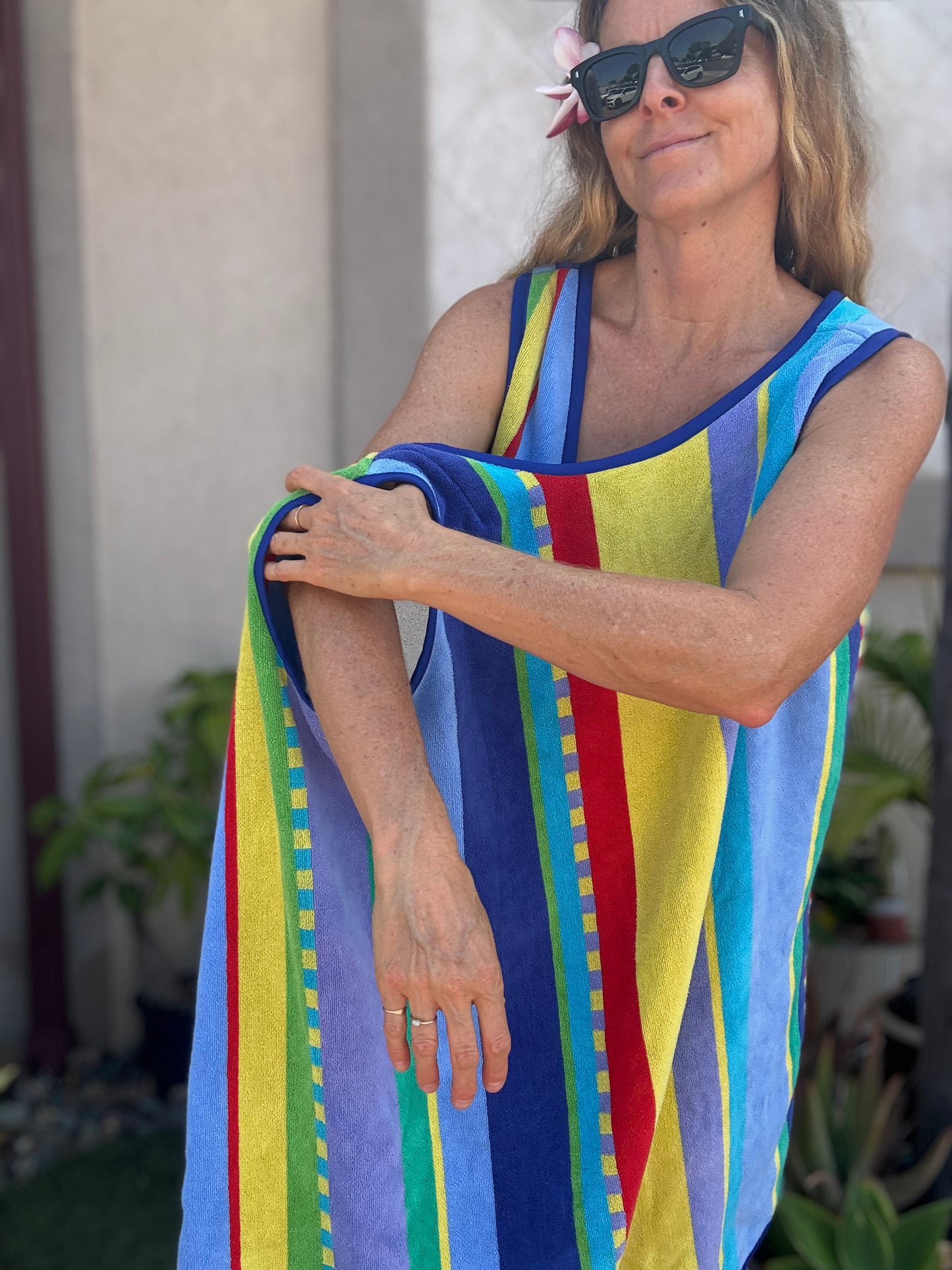 *3 Arm Hole Wrap Dress ~ blue stripe