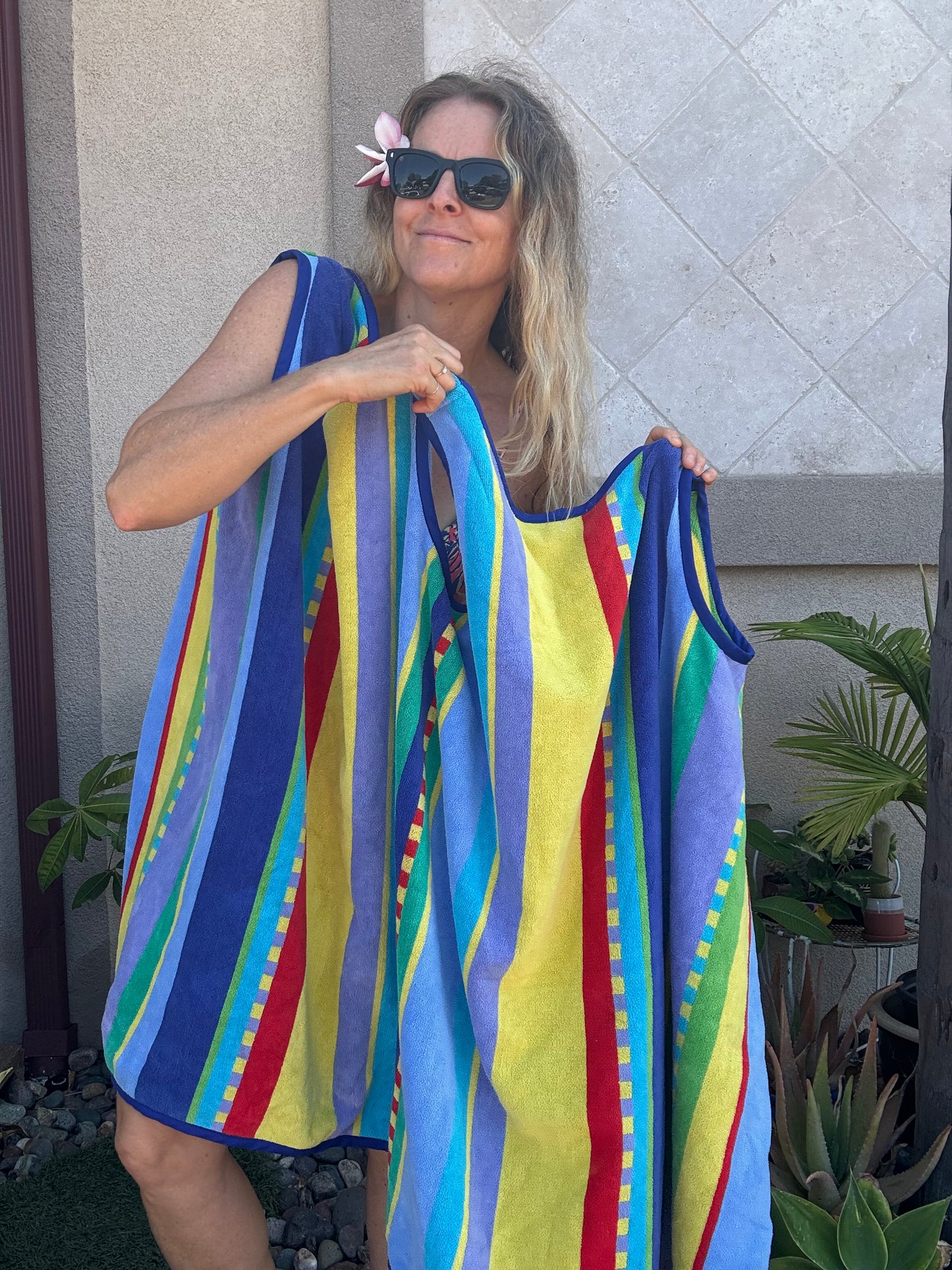 *3 Arm Hole Wrap Dress ~ blue stripe