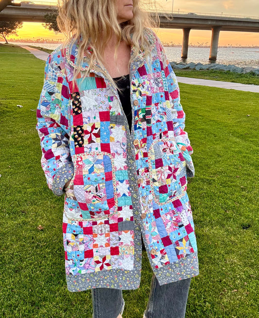 *Tiny Star Long Duster Coat w/ wood buttons