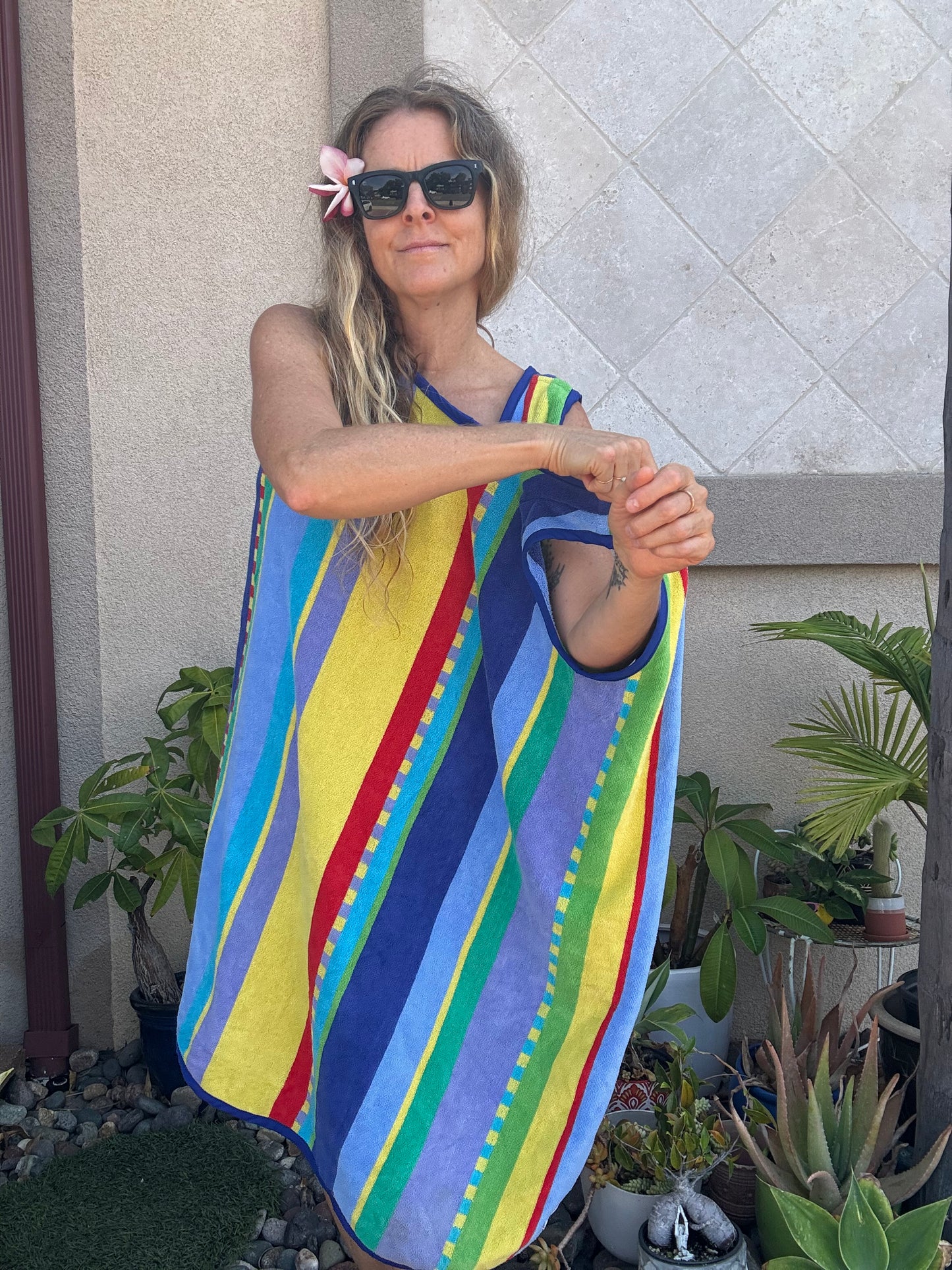 *3 Arm Hole Wrap Dress ~ blue stripe