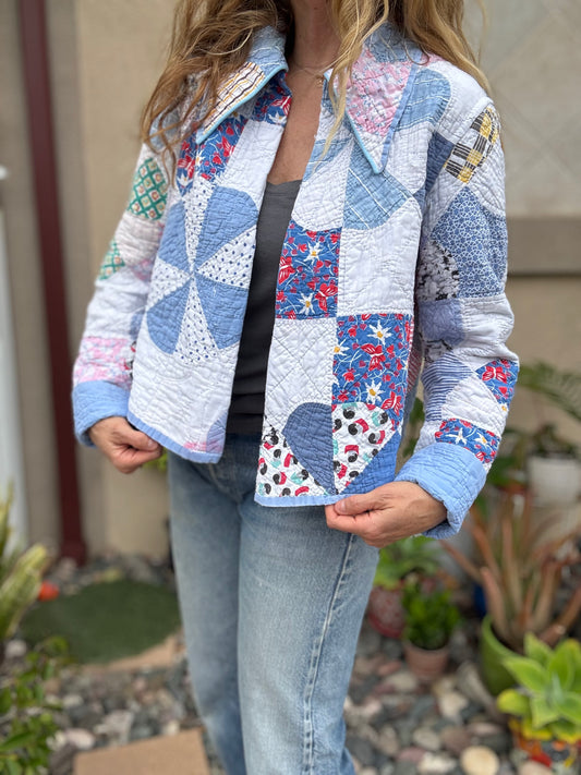 Dagger Collar Cropped Quilt Coat