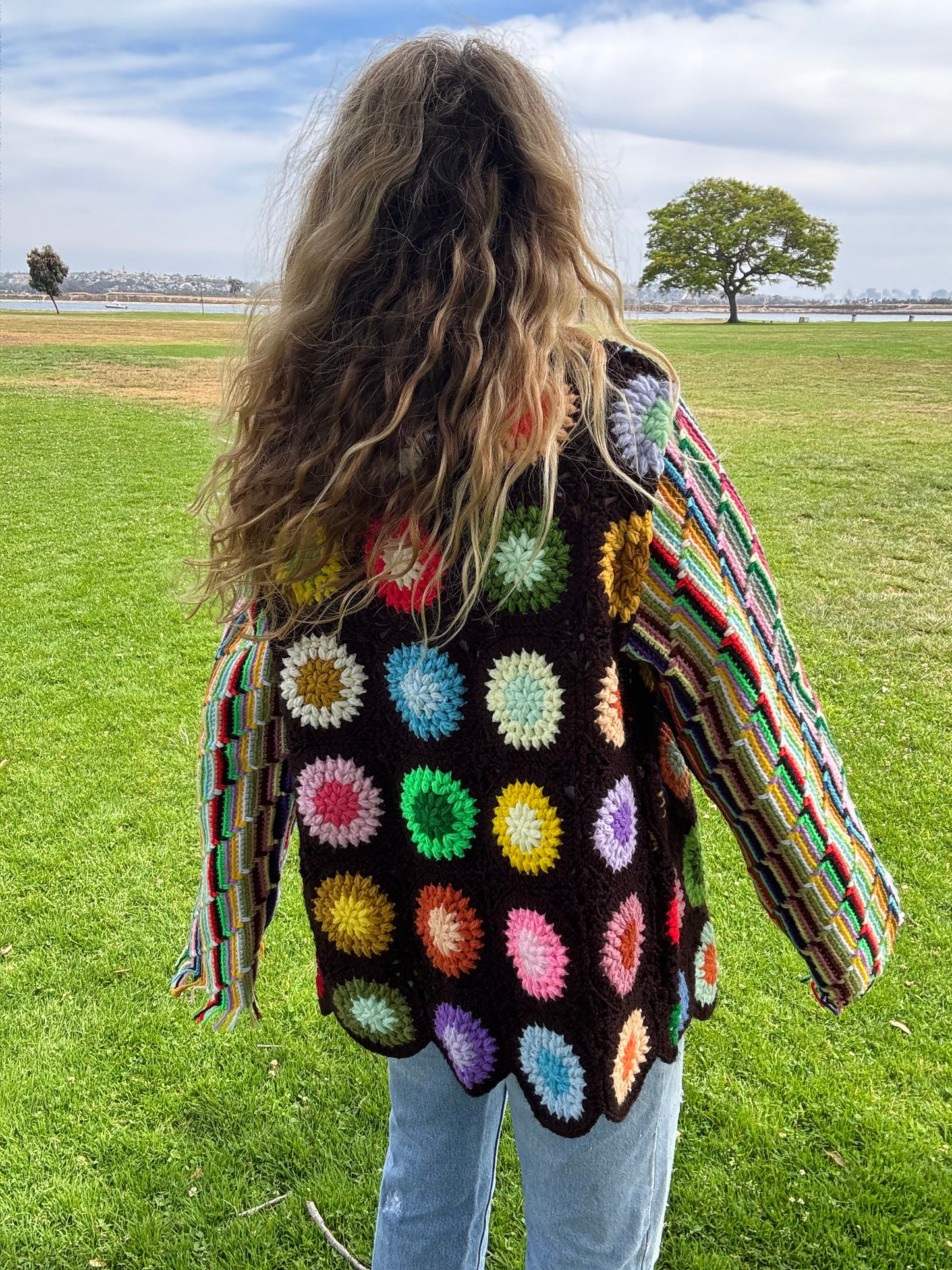 Circles and Stripes Dagger Collar Cardigan