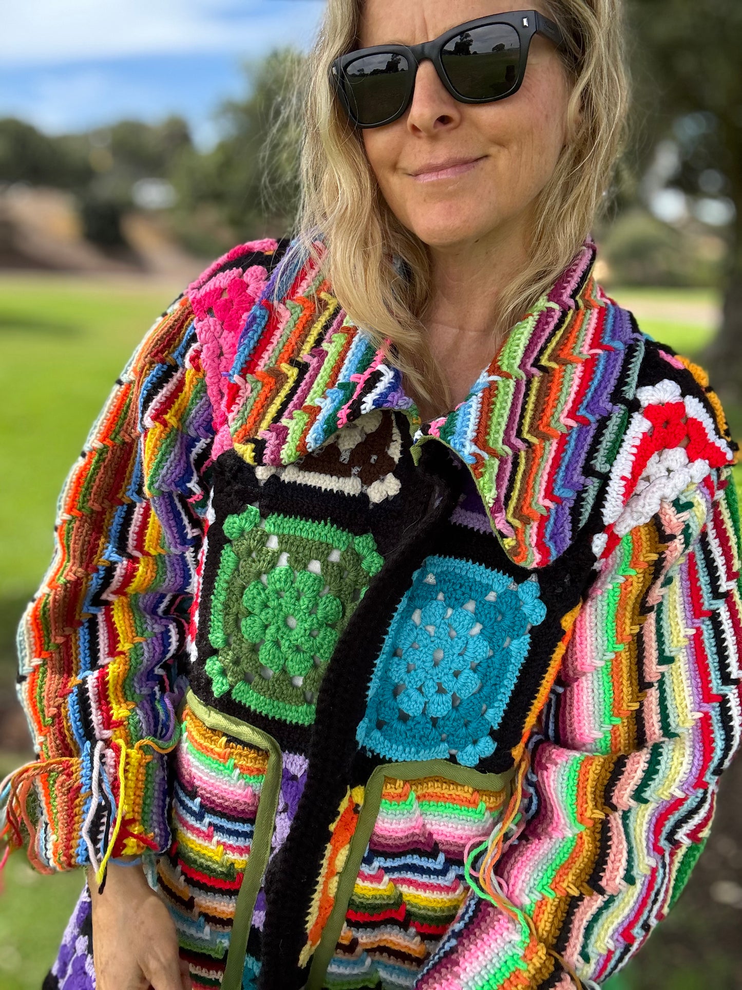 Granny Squares and Rainbow Stripes (Long Bell coat)