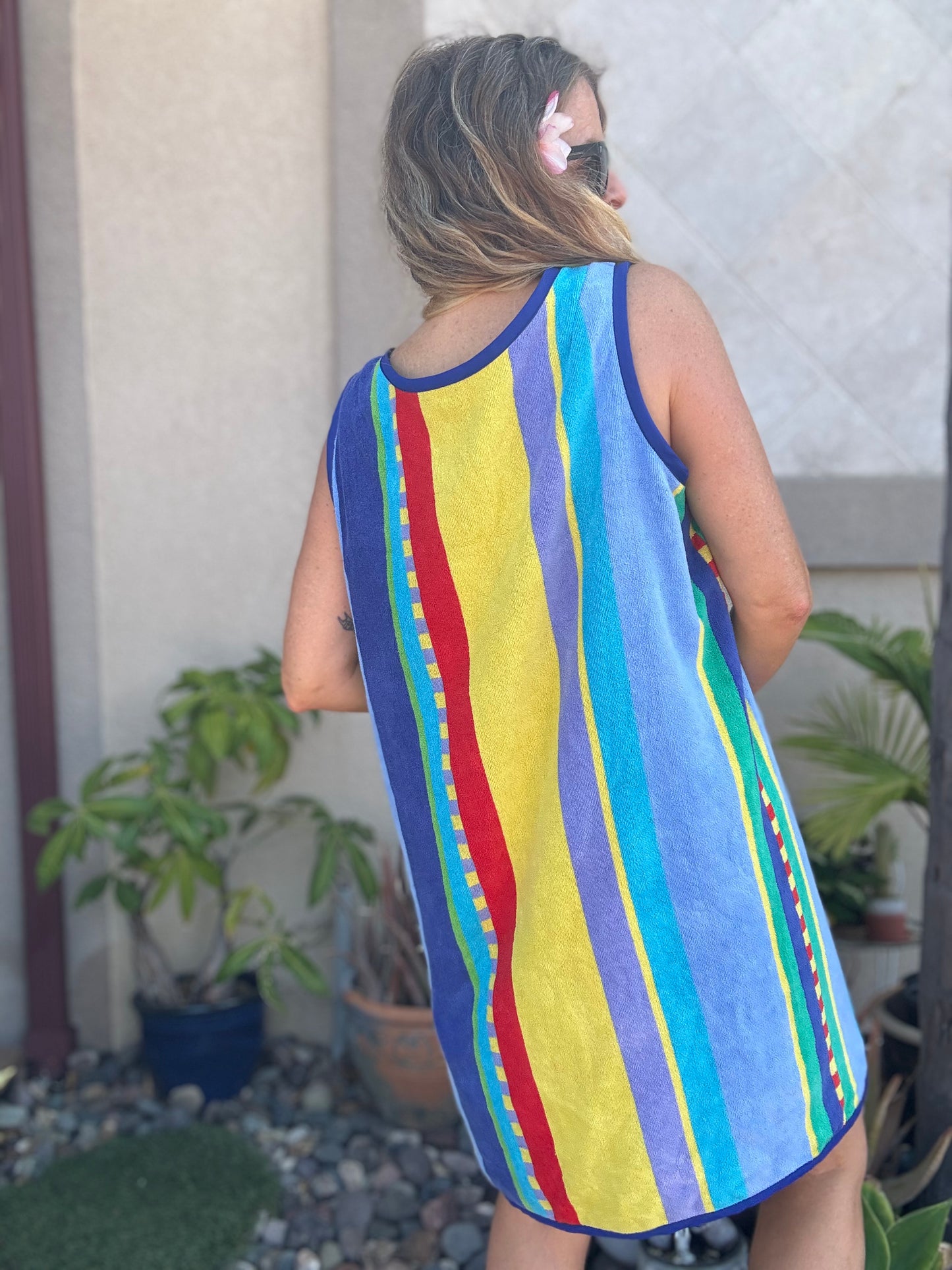 *3 Arm Hole Wrap Dress ~ blue stripe