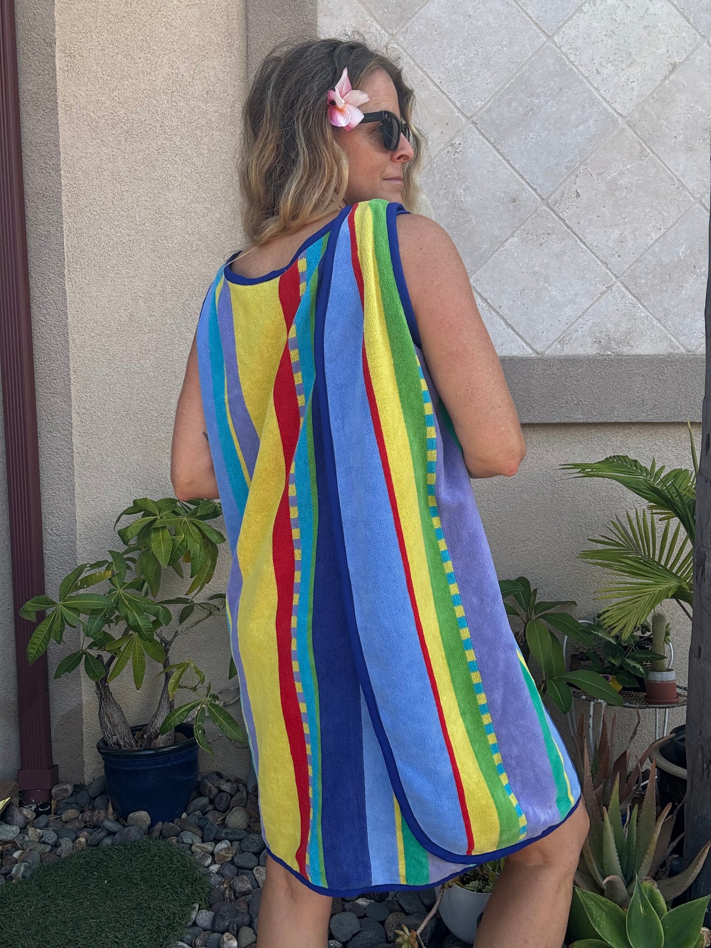 *3 Arm Hole Wrap Dress ~ blue stripe