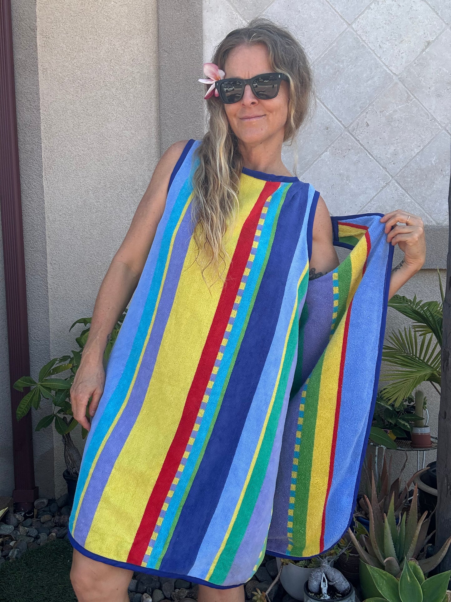 *3 Arm Hole Wrap Dress ~ blue stripe