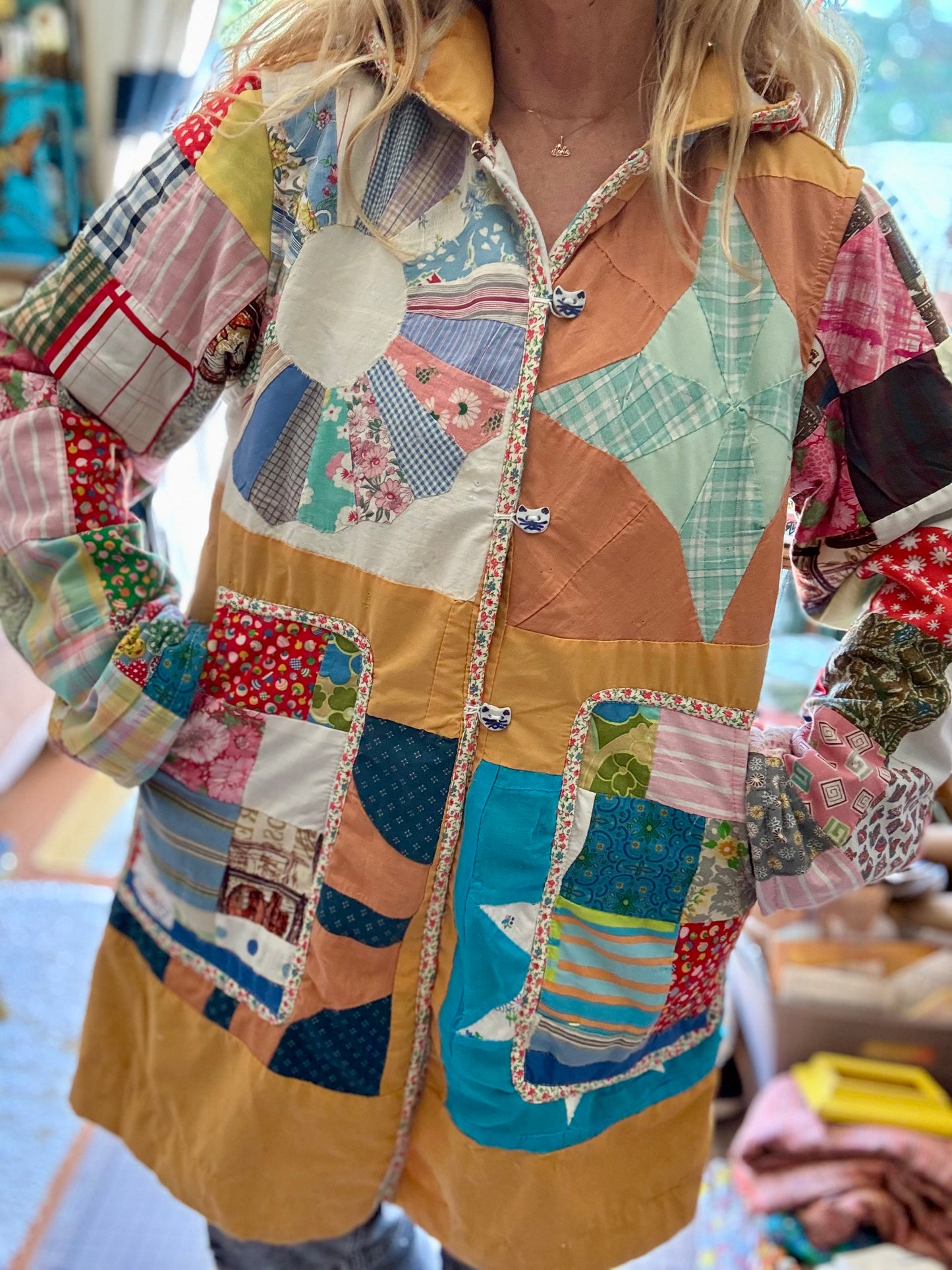 *Reversible Quilt Coat with Cat Buttons